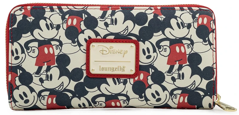 Loungefly Disney Mickey & Minnie Mouse Wallet Zip Around Clutch Faux Leather, Multicolor, Zippered Wallet