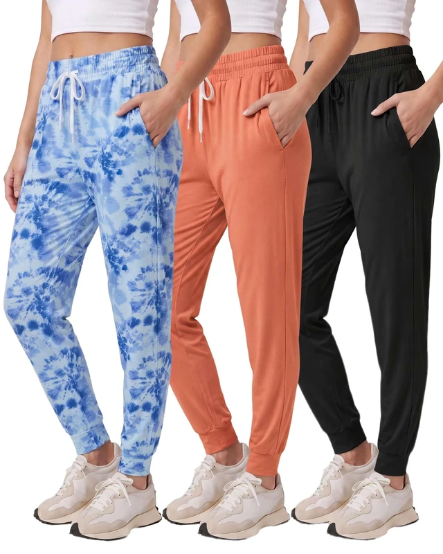 Real Essentials 3 Pack: Women's Ultra-Soft Lounge Joggers Sweatpants Athletic Yoga Pants with Pockets (Available in Plus), Set 8, Large - Image 1