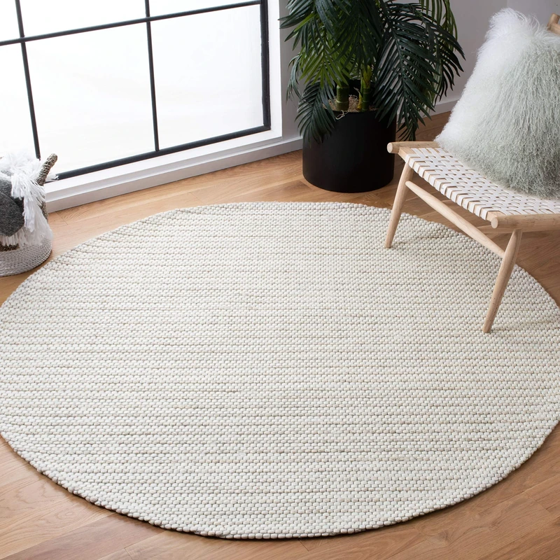 Safavieh Natural Fiber Rug for Living Room, Dining Room, Bedroom - Marabella Collection, Short Pile, in Ivory, 120 x 120 cm