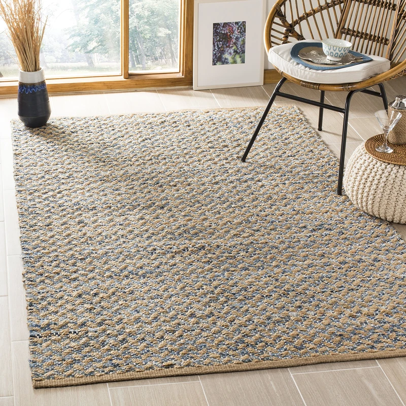 Safavieh Boho Rug for Living Room, Dining Room, Bedroom - Cape Cod Collection, Short Pile, in Beige, 120 x 120 cm