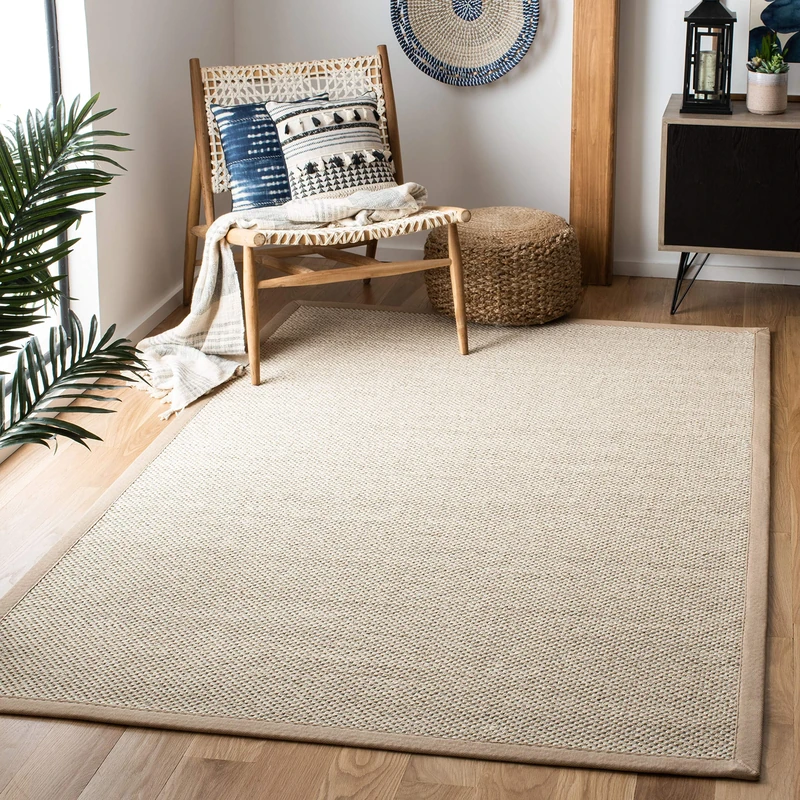 Safavieh Natural Fiber Rug for Living Room, Dining Room, Bedroom - Natural Fiber Collection, Short Pile, in Natural, 91 x 91 cm