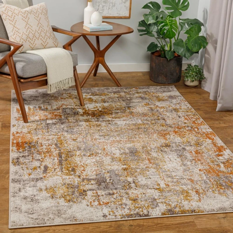 Livabliss Tervel Abstract Rug - Area Rugs Living Room 200x275 cm, Dining Room, Lounge, Kitchen, Bedroom - Modern Marble Large Rug, Soft Luxurious Easy Care Medium Pile, Orange, Mustard, Grey,Beige