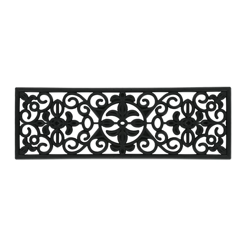 Relaxdays Rubber Step Mat, Rectangular, Indoor & Outdoor Doormat, Shoe Scrapper, 75 x 25 cm, Ornaments, Anti-Slip, Black