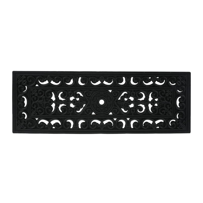 Relaxdays Rubber Step Mat, Rectangular, Indoor & Outdoor Doormat, Shoe Scrapper, 75 x 25 cm, Ornaments, Anti-Slip, Black