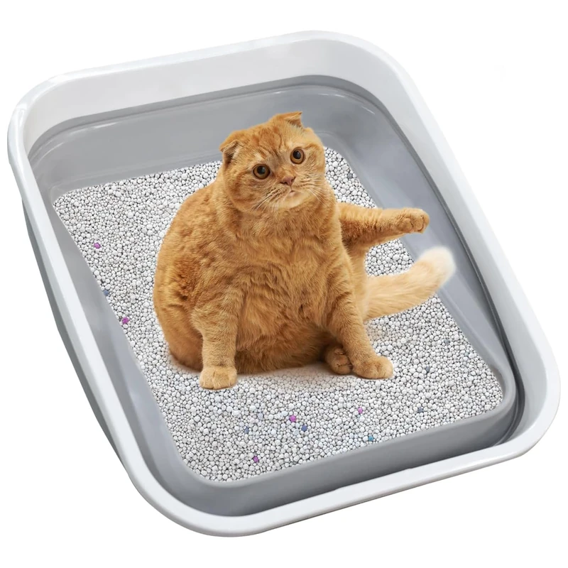 Maohegou Foldable Travel Litter Box for Kittens to Senior, Elderly and Fat Cats, Mobility Issues - Grey