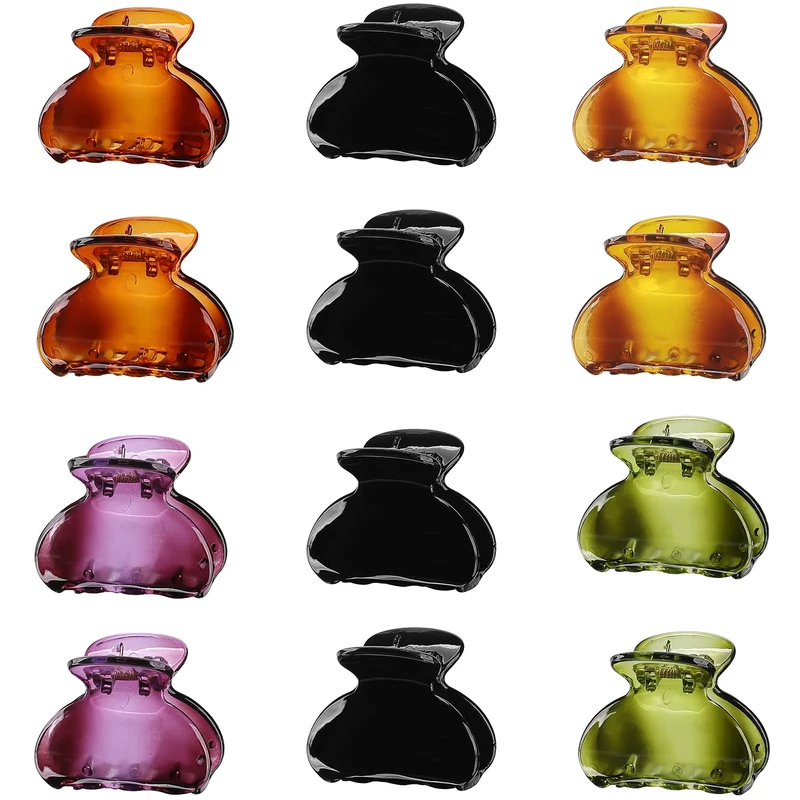 Lolalet Pack of 12 Small Hair Clips Claws, Mini Hair Claws Clips for Women Girls Thick Thin Fine Hairstyle Clips Strong Matte Acrylic Hair Styling Accessories -Style A