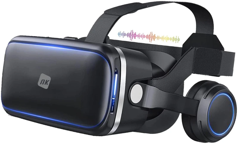 NK VR Smart Glasses with Headphones – Virtual Reality 3D with Audio for Smartphone between 4.7 – 6.53 inches, 90-100 Degree Viewing Angle, 360 Degree Rotation, Lens and Adjustable Pupil – Black