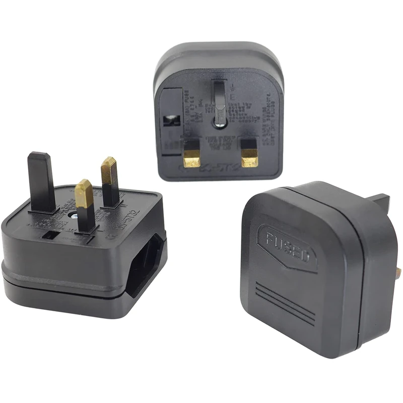 Casoter 2-Pin EU to 3-Pin UK Plug Adaptor, 5A Fuse European Type C E F to Britain Type G Plug Converter, Black Euro Plug Adaptor UK Socket Adapter, 3 Pack