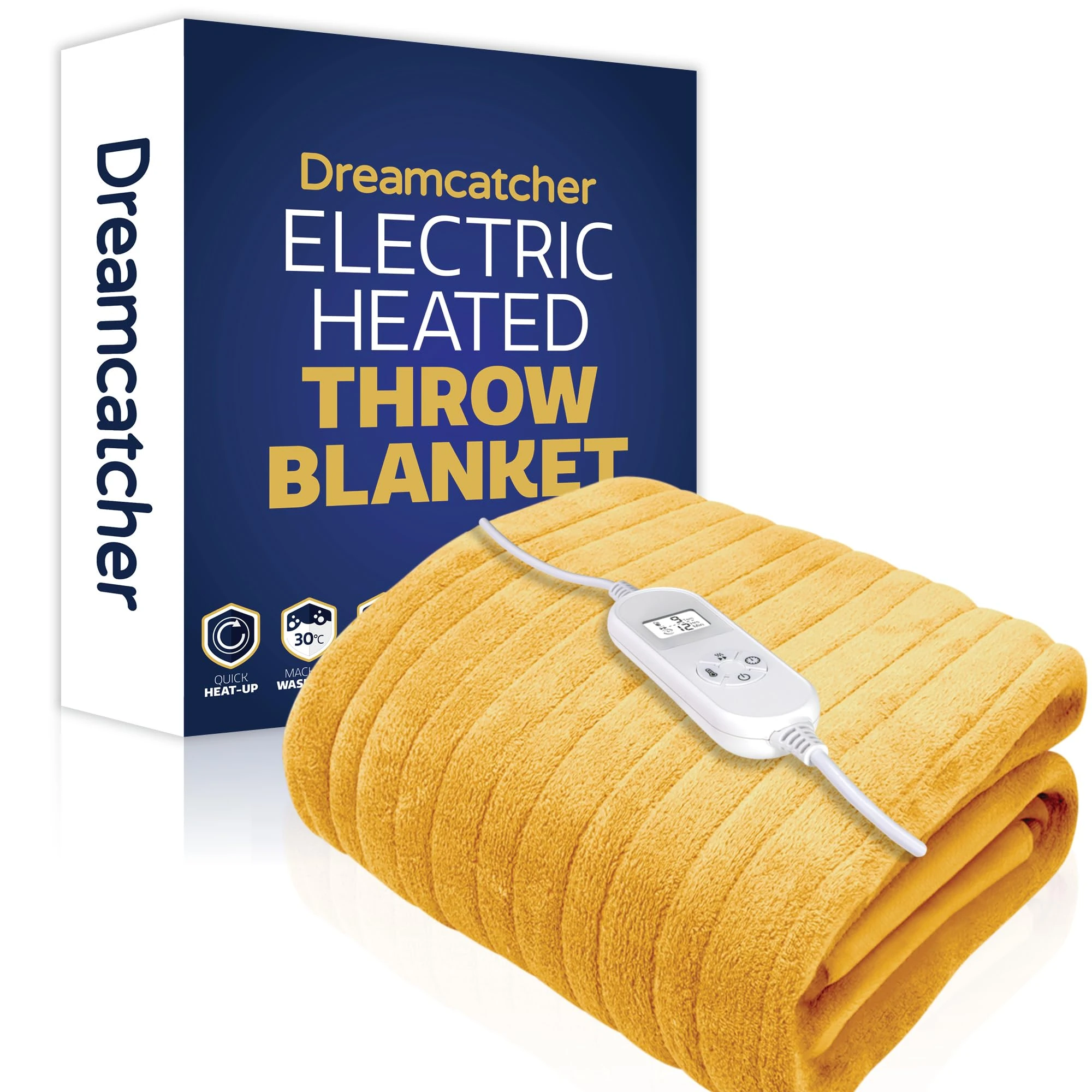 Dreamcatcher Gold Heated Throw Electric Blanket, 160 x 120cm Heated Blanket Machine Washable Soft Fleece Electric Throw Overblanket with 12HR Timer and 9x Control Heat Settings