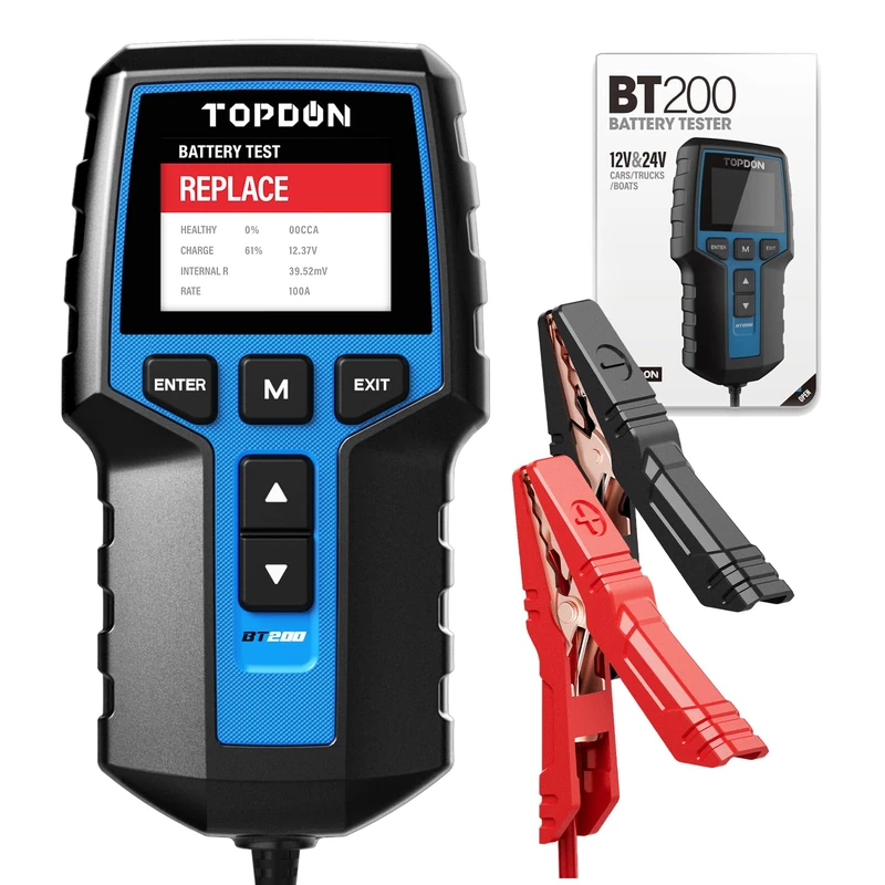 TOPDON Car Battery Tester BT200, 12 V 24 V Battery Tester Car 100-2000 CCA, Battery Tester Car Charging Starter System Car Battery Analyzer for Truck Ship SUV Boat