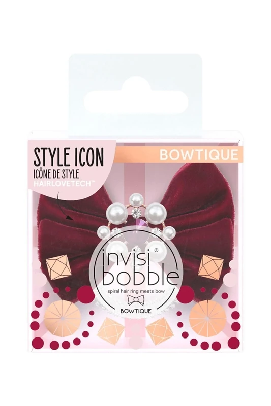 Invisibobble Bowtique "Take a Bow" Hair Bow, 1 x Hair Bow, Bordeaux Red with Pearls, Hair Accessories for Girls & Women, Limited Collection British Royal