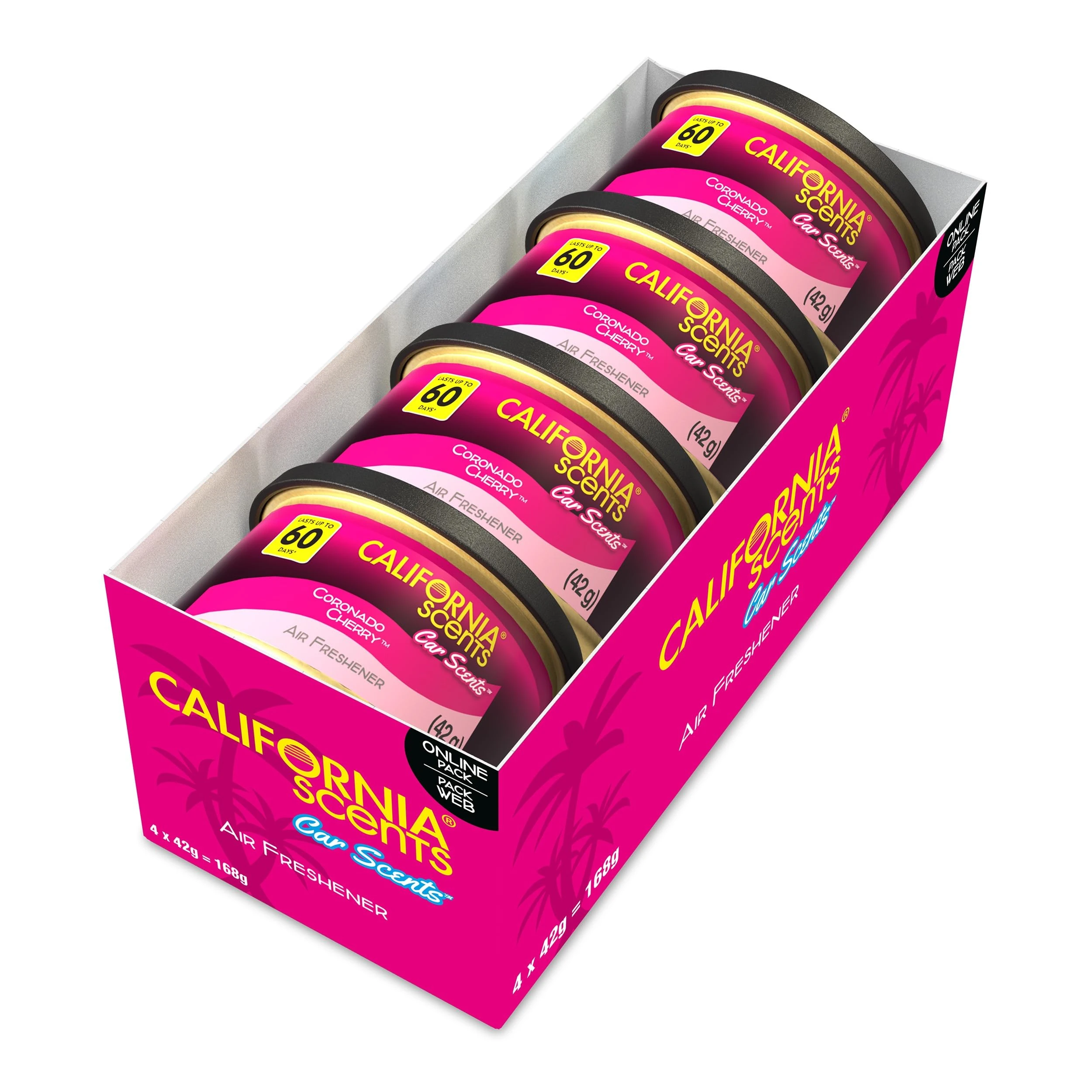 California Scents, Car Air Fresheners Can,Coronado Cherry Scent, Pack of 4, Strong Adjustable Long-Lasting Fragrance, Eliminates Odour