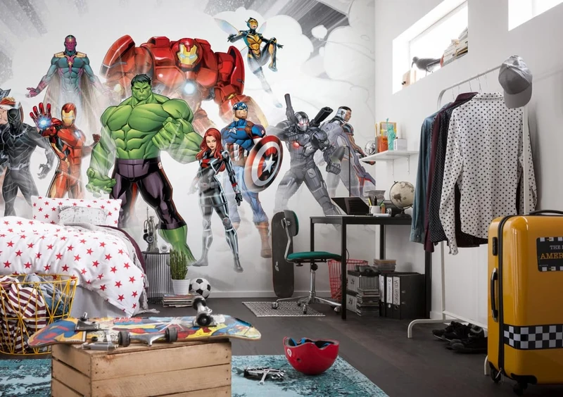 Komar Marvel Avengers Unite Photo Wallpaper, Size 368 x 254 cm (Width x Height), 8 Pieces, Includes Paste - Wallpaper, Children's Room, Children's Wallpaper, Hulk