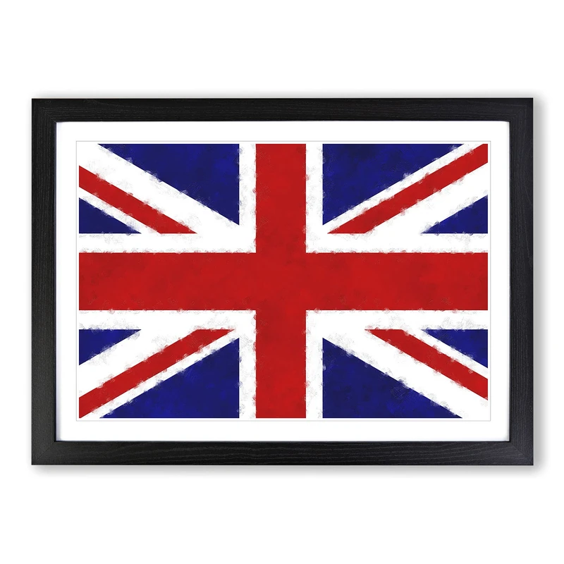 Union Jack British Flag Vol.1 Painting Framed Print | A2 Black Framed Wall Art | Ready to Hang | Modern Flag Picture | Living Room Bedroom Lounge Office