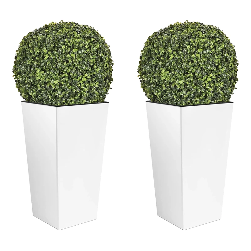 WELL HOME MOBILIARIO & DECORACIÓN Double Set of High Pot 35 L Prosperplast Urbi Square Plastic with White Reservoir, 55 (Height) (Width) x 29.5 (Deep) cms + Boxwood Ball Diameter 36 cm