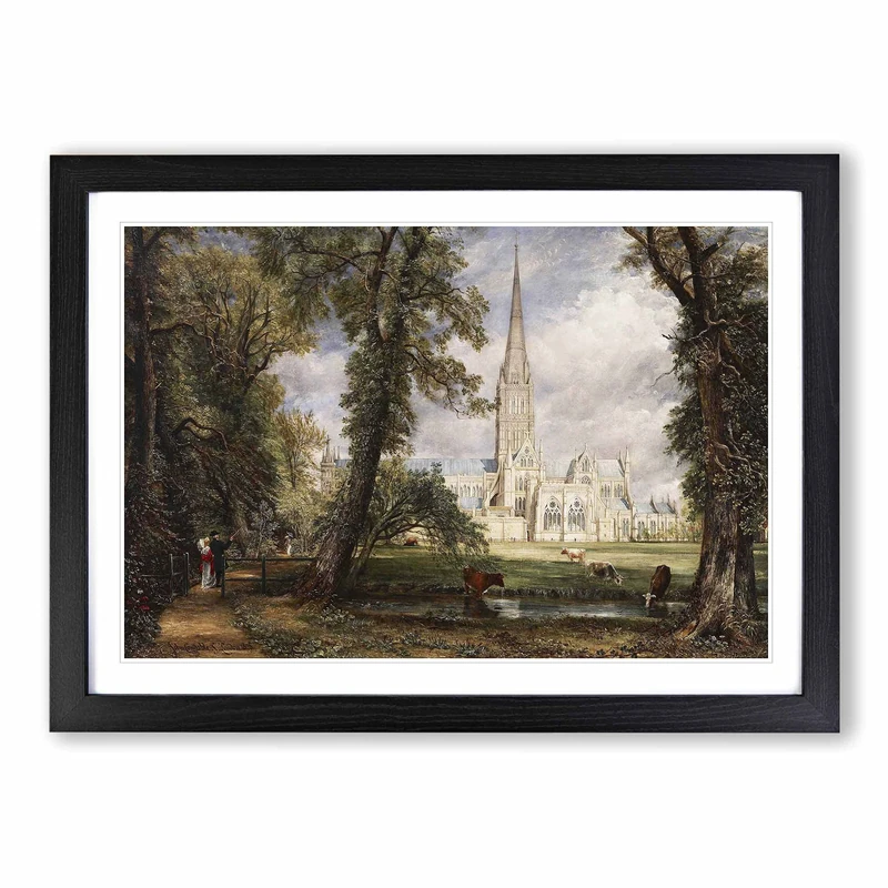 Salisbury Cathedral Vol.1 by John Constable Framed Print | A2 Black Framed Wall Art | Ready to Hang | Modern Cityscape Picture | Living Room Bedroom Lounge Office