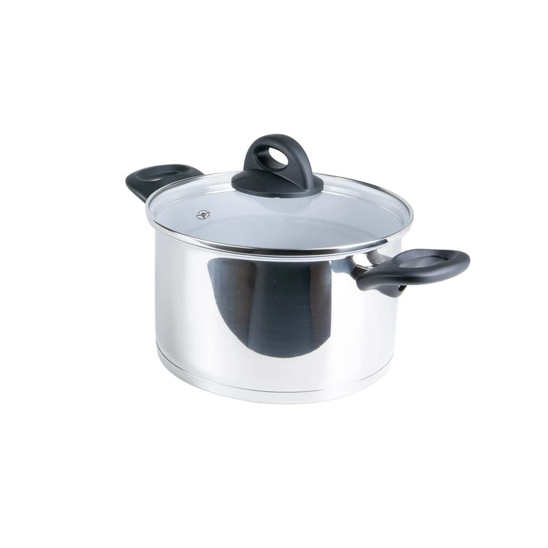 Genius Cerafit Steel Cooking Pot 20 cm + Glass Lid - Stainless Steel Pot Coated with 3.5 L Capacity | Pasta Pot for All Hobs & Induction | Sandwich Base with Aluminium Core