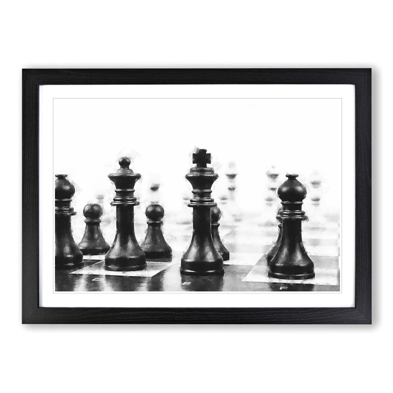 Chess Pieces Vol.2 Painting Framed Print | A2 Black Framed Wall Art | Ready to Hang | Modern Historical Picture | Living Room Bedroom Lounge Office