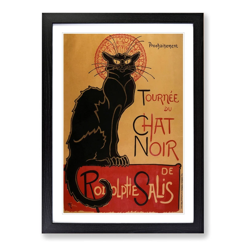 Tournee Du Chat Noir Cat by Theophile Steinlen Framed Print Black A2