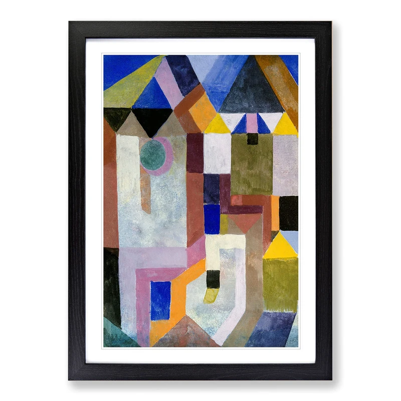 Big Box Art Colorful Architecture by Paul Klee Framed Wall Art Picture Print Ready to Hang, Black A2 (62 x 45 cm)
