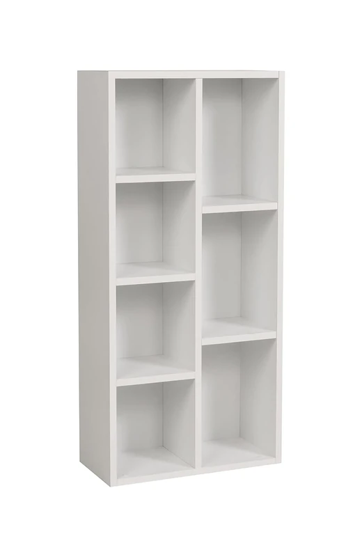 furni24 Bookcase with 7 Compartments, Wooden Shelf, Cube Shelf, Storage Shelf, White, 49.5 x 24 x 106 H