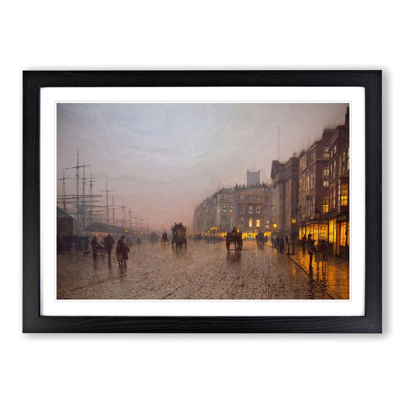 Street Scene by John Atkinson Grimshaw Framed Print | A2 Black Framed Wall Art | Ready to Hang | Modern Cityscape Picture | Living Room Bedroom Lounge Office