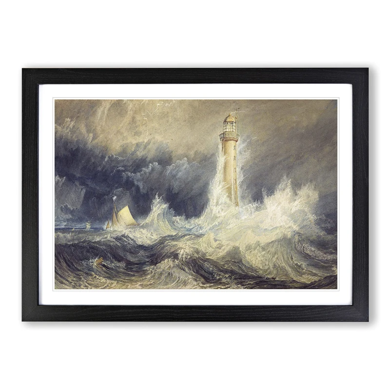 Big Box Art Bell Rock Lighthouse by Joseph Mallord William Turner Framed Wall Art Picture Print Ready to Hang, Black A2 (62 x 45 cm)
