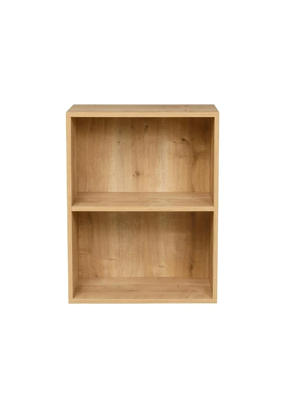 furni24 Wide Bookcase with 2 Compartments, Wooden Shelf, Cube Shelf, Storage Shelf, Sapphire Oak, 60 x 31 x 77 H