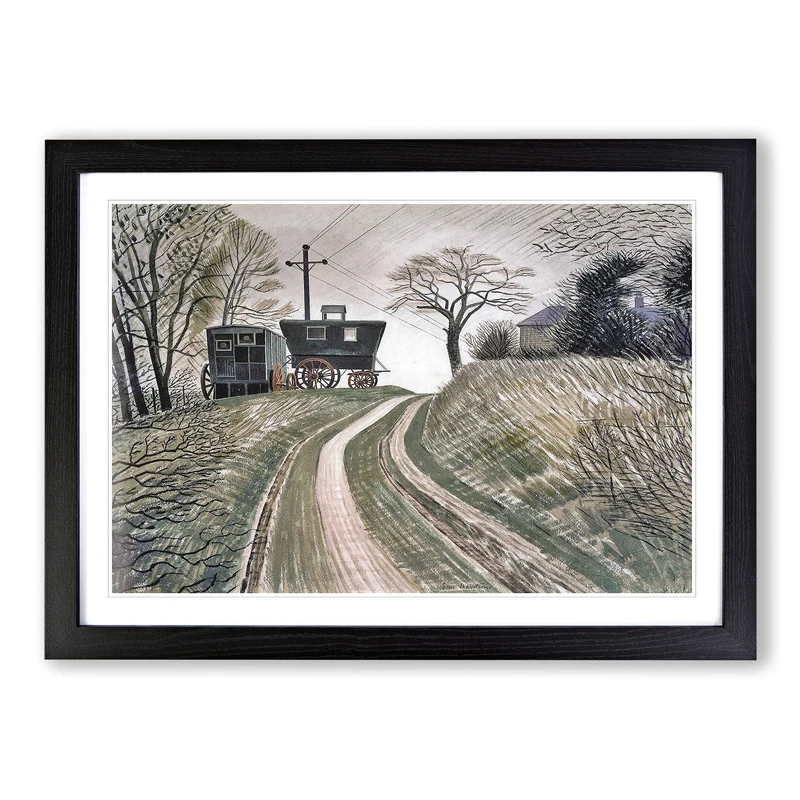 Big Box Art Cart On Hill by Eric Ravilious Framed Wall Art Picture Print Ready to Hang, Black A2 (62 x 45 cm)