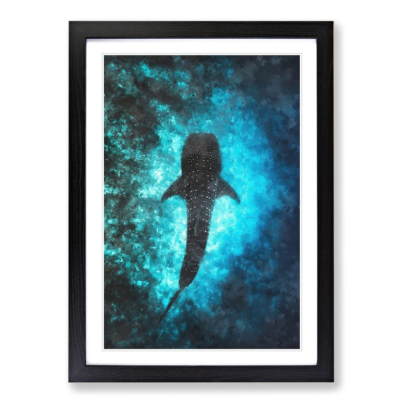Whale Shark Painting Framed Print | A2 Black Framed Wall Art | Ready to Hang | Modern Animal Picture | Living Room Bedroom Lounge Office - Image 1