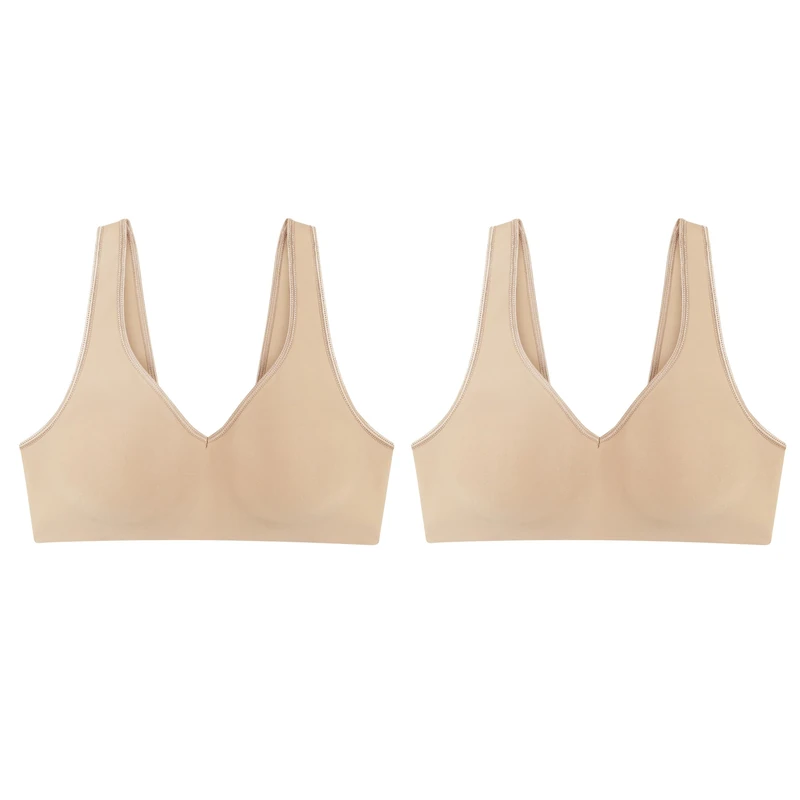 Hanes Women's Wireless, Smooth Comfort Full-Coverage T-Shirt Bra, Single, Opaque, Nude/Nude, 2-Pack, 3XL Plus
