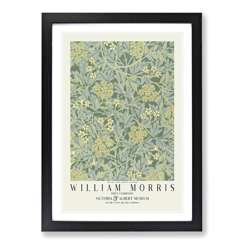 Jasmine with Border by William Morris Framed Print | A2 Black Framed Wall Art | Ready to Hang | Modern Floral Picture | Living Room Bedroom Lounge Office