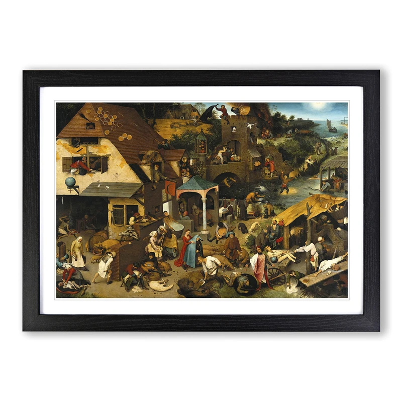 The Dutch Proverbs by Pieter Bruegel The Elder Framed Print | A2 Black Framed Wall Art | Ready to Hang | Modern Nature Picture | Living Room Bedroom Lounge Office