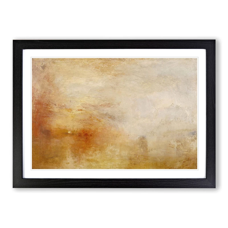 Sun Setting Over A Lake by Joseph Mallord William Turner Framed Print | A2 Black Framed Wall Art | Ready to Hang | Modern Landscape Picture | Living Room Bedroom Lounge Office - Image 1