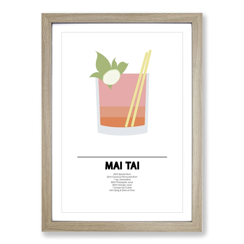 Mai Tai Cocktail Framed Print | A2 Oak Framed Wall Art | Ready to Hang | Modern Food Picture | Living Room Bedroom Lounge Office