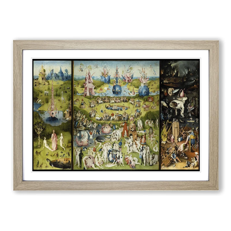 The Garden of Earthly Delights by Hieronymus Bosch Framed Print | A2 Oak Framed Wall Art | Ready to Hang | Modern Floral Picture | Living Room Bedroom Lounge Office - Image 1