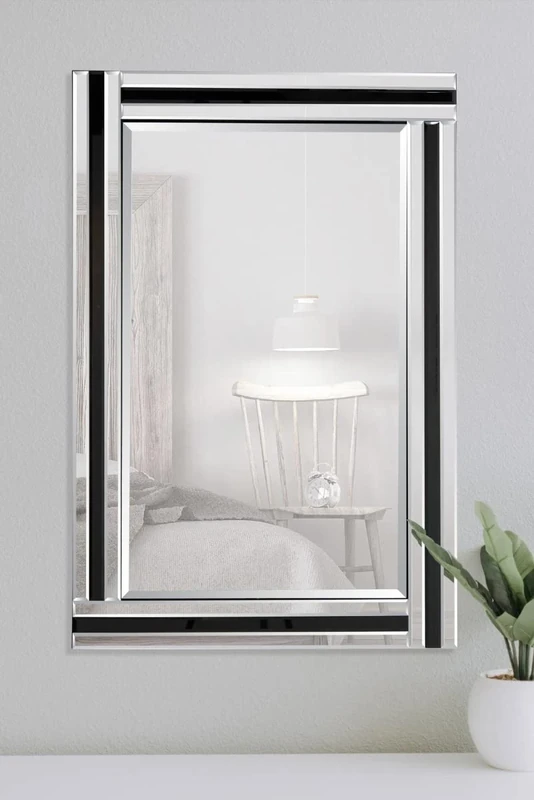 Milton Manor Large Black And Silver Beveled Triple Edge Wall Mounted Mirror 144 x 115.5cm 4ft9 x 3ft9