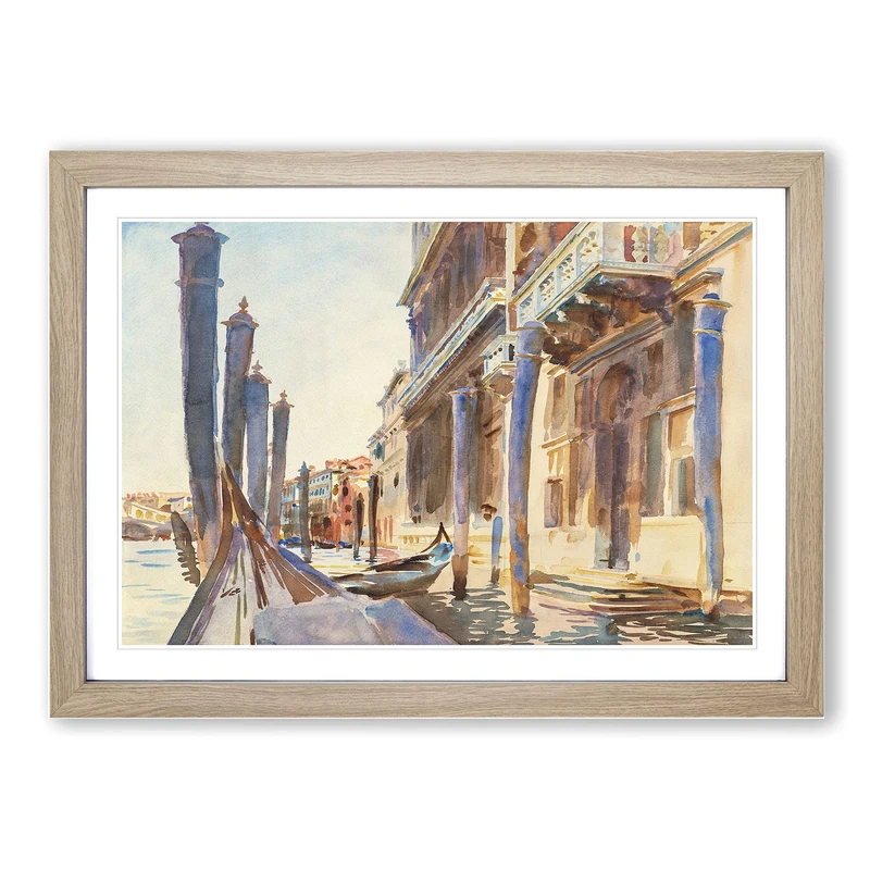 Gondola Moorings in Venice by John Singer Sargent Framed Print | A2 Oak Framed Wall Art | Ready to Hang | Modern Nature Picture | Living Room Bedroom Lounge Office