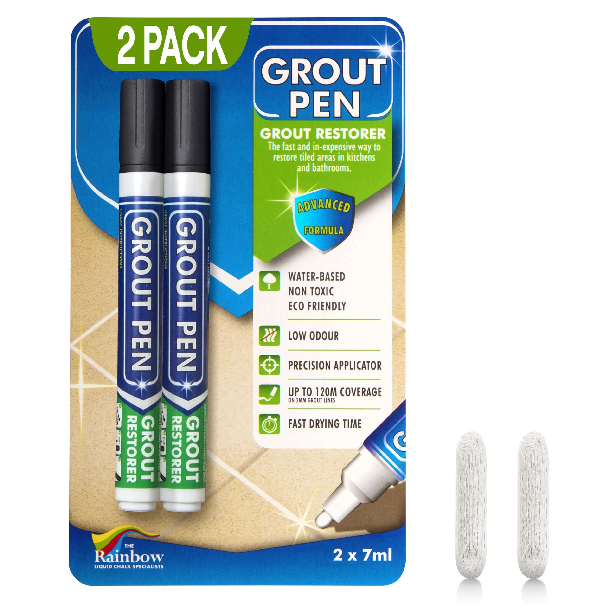 Twin Pack (BLACK) Grout Pen - Designed for restoring tile grout in bathrooms & kitchens