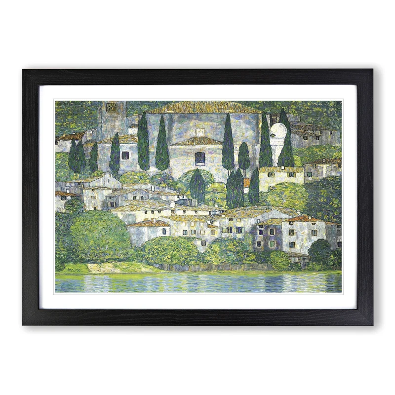 Big Box Art Church in Cassone by Gustav Klimt Framed Wall Art Picture Print Ready to Hang, Black A2 (62 x 45 cm)