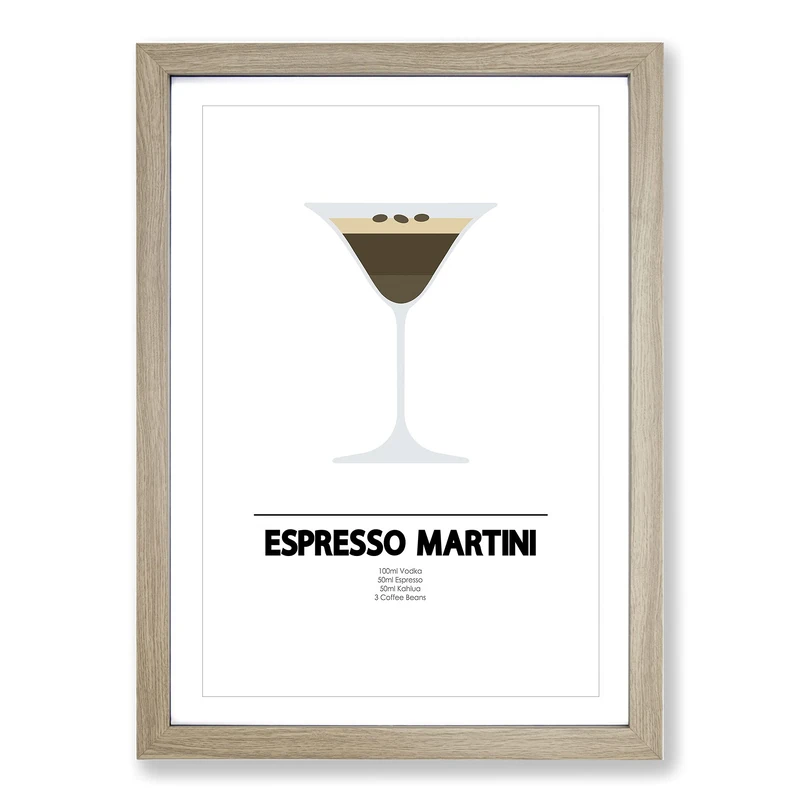 Espresso Martini Cocktail Framed Print | A2 Oak Framed Wall Art | Ready to Hang | Modern Food Picture | Living Room Bedroom Lounge Office
