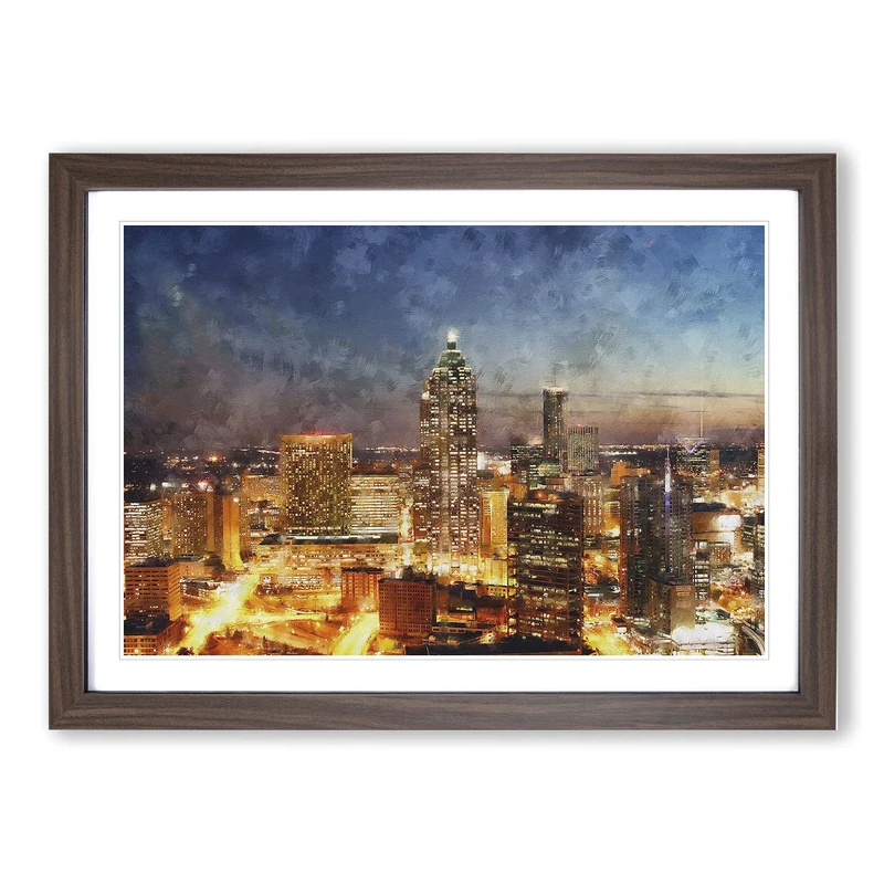 Big Box Art Atlanta Georgia Skyline Painting Framed Wall Art Picture Print Ready to Hang, Walnut A2 (62 x 45 cm)