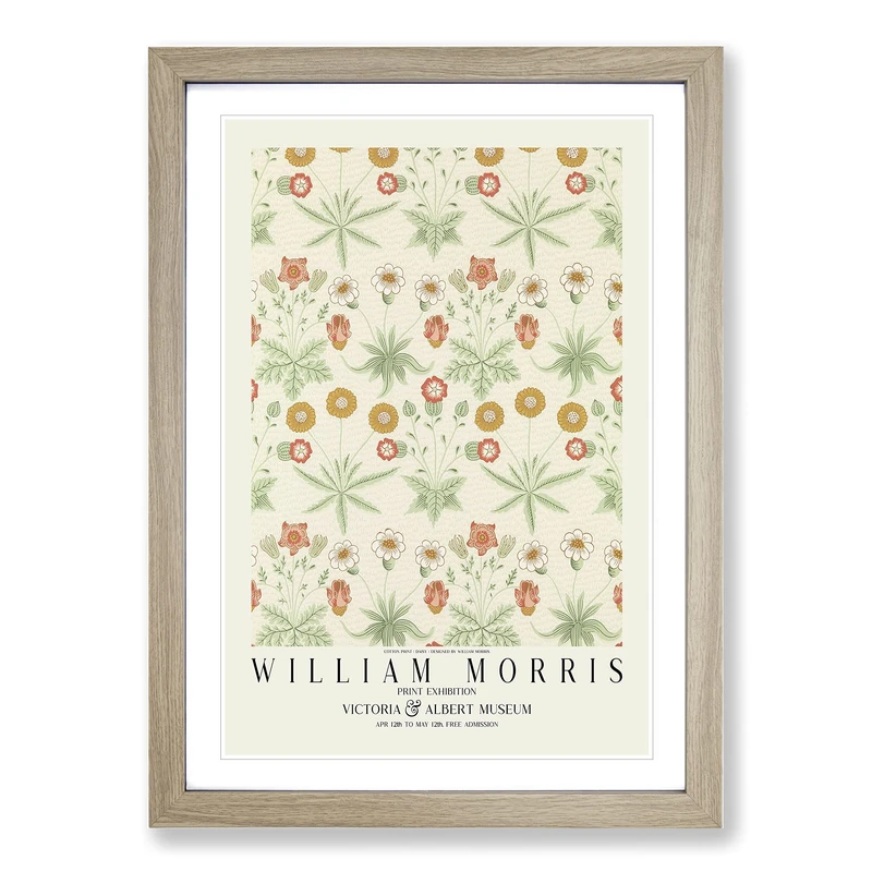 Daisy with Border by William Morris Framed Wall Art Print A2 Oak