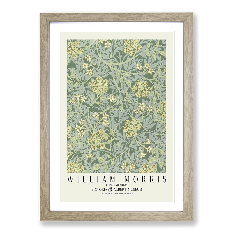 Jasmine with Border by William Morris Framed Print | A2 Oak Framed Wall Art | Ready to Hang | Modern Floral Picture | Living Room Bedroom Lounge Office