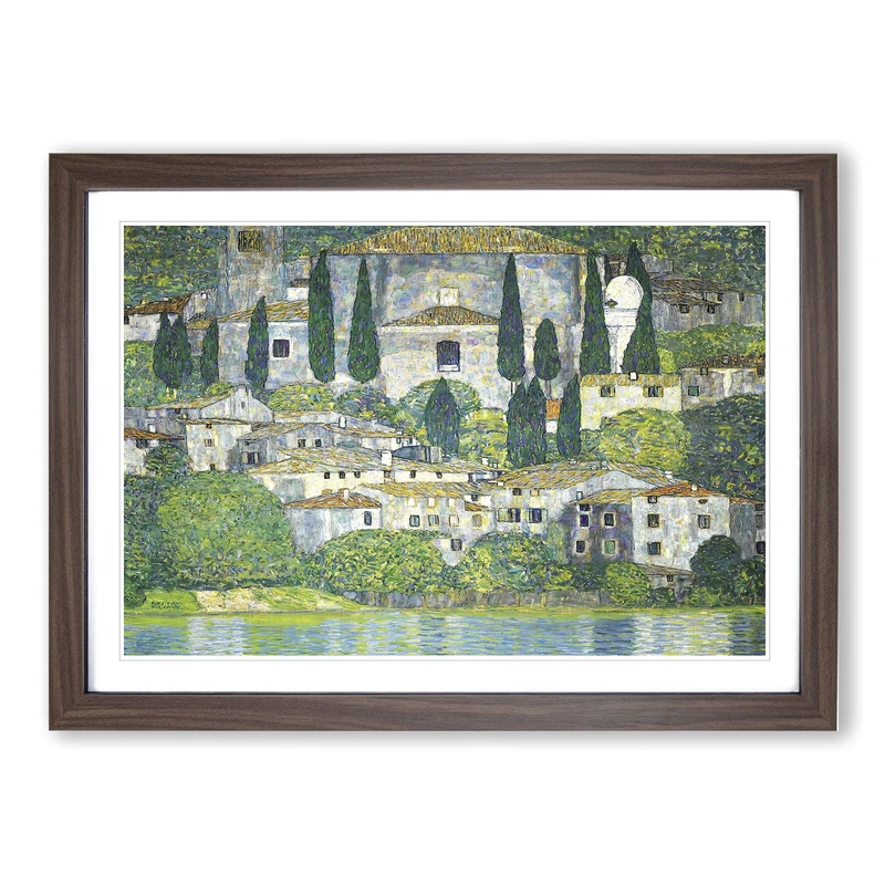 Church in Cassone by Gustav Klimt Framed Print | A2 Walnut Framed Wall Art | Ready to Hang | Modern Religious Picture | Living Room Bedroom Lounge Office