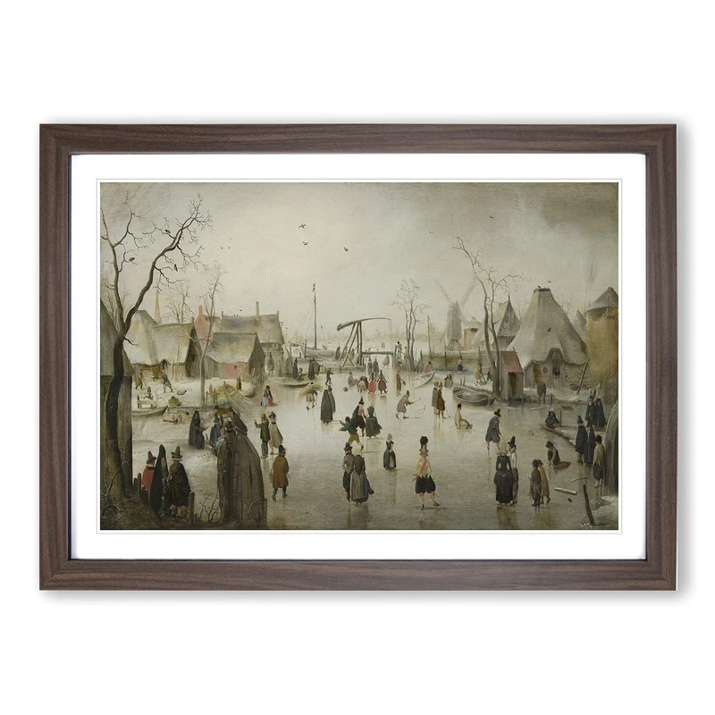 Big Box Art Ice-Skating in A Village by Hendrick Avercamp Framed Wall Art Picture Print Ready to Hang, Walnut A2 (62 x 45 cm) - Image 1