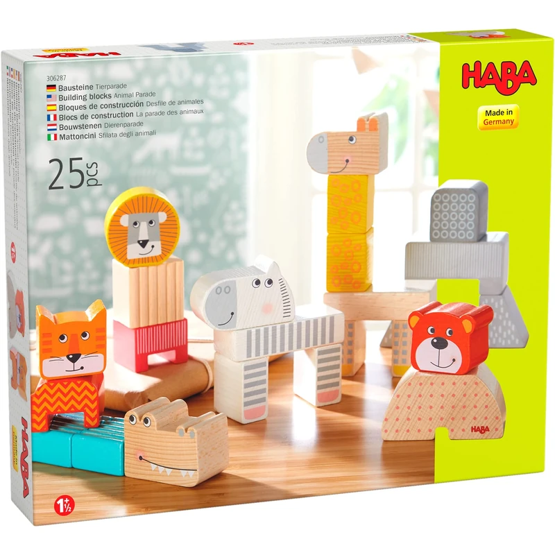 HABA Animal Parade Building Blocks Set | Colourful Wooden Shapes for Creative Stacking and Early Construction | Toddler Building Toy for Imaginative Play | Fun Animal Pieces for Ages 18 Months and Up
