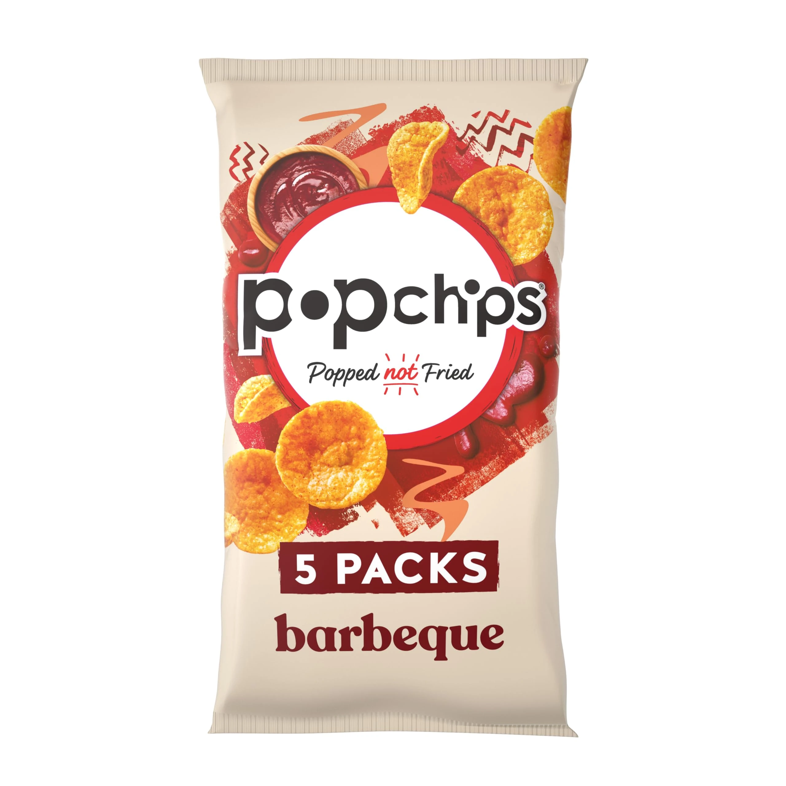 popchips - BARBEQUE Multipack Crisps 5 Pack Bag - Fully loaded with flavour, iconic ridged crisp, unmistakable crunch