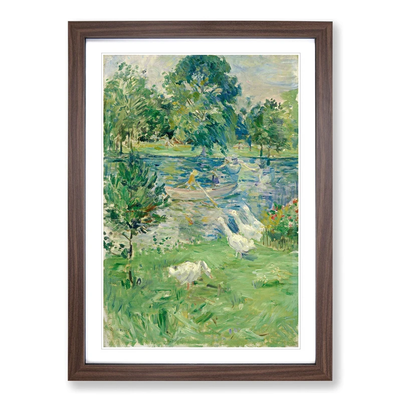 Girl in A Boat with Geese by Berthe Morisot Framed Wall Art Print A2 Walnut