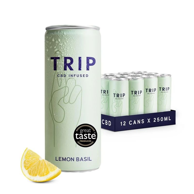 TRIP CBD Drink, Sparkling Lemon Basil Fizzy Drink, Low Calorie, Vegan (Pack of 12 x 250ml)